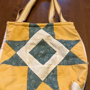 Patchwork Tote Bag - Mustard and Teal